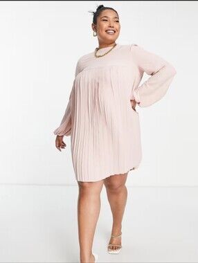 ASOS Curve Pleated Mini Dress in Pale Pink